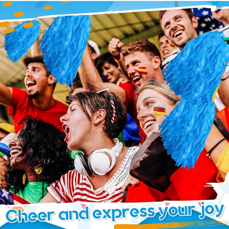 Comicfs 12 PCS Cheerleading Pom Poms, Pompoms with Handles Cheer Squad Team Spirited Fun Pom Poms for Party, Sports Dance Cheer, Performance Celebration (Soft Plastic- Blue) - Image 5